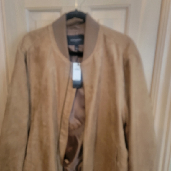 NWT Mens SZ L Banana Republic Vegan Suede Jacket Coat Light Brown Preppy - Picture 13 of 13